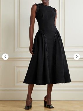 Self-Portrait Black Open-back bouclé-tweed midi dress 2 UK6 NEW $895